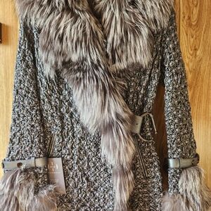 Chic Gray Faux Fur Leather Jacket